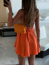 New Women's Sexy Deep V-Neck Backless Sleeveless Loose A-Line Ruffled Mini Dress, Vacation & Streetwear & Tropical, Spring/Summer